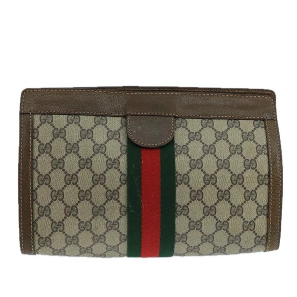 GUCCI GG Supreme Web Sherry Line Clutch Bag PVC Beige 001 014 2125 Auth bs20684 - Picture 2 of 16